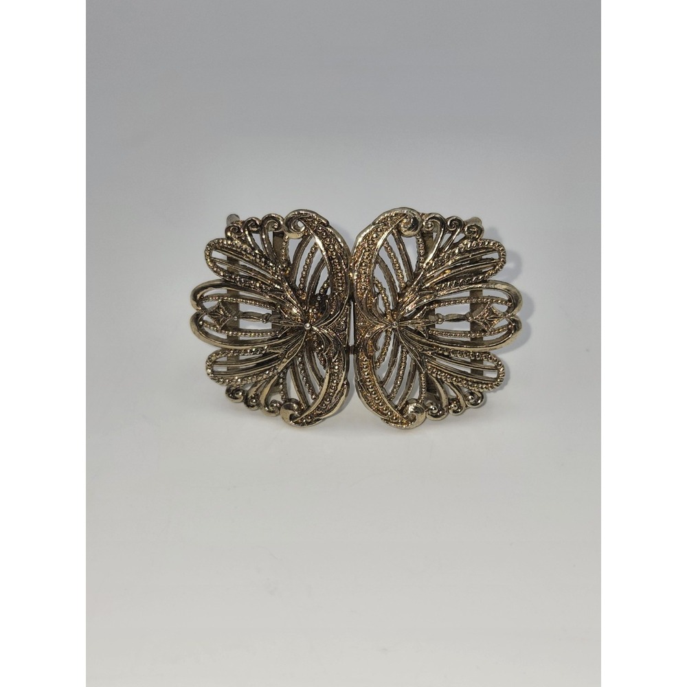 Vintage Gold Tone Filigree Dress or Belt Buckle Clasp Ornate Floral